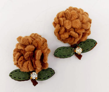 Brown and Green Floral Applique with Rhinestone, Flower Motifs x 2
